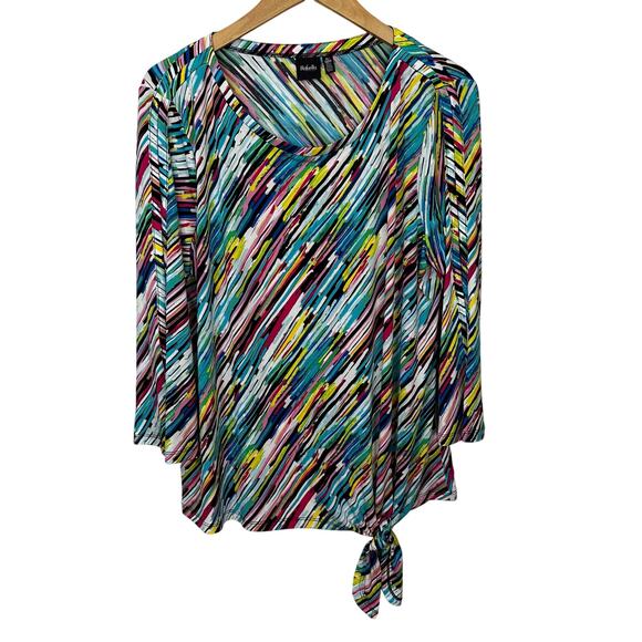 Rafaella Women's Top 3/4 Sleeve Vibrant Multicolor Abstract Pattern Size XL - Picture 1 of 7